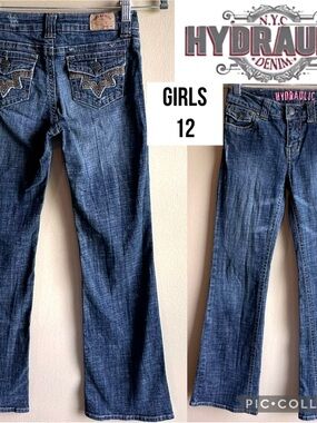 Hydraulic Girls Jeans Flare Y2K Embroidered Flap Button Pockets Size 12